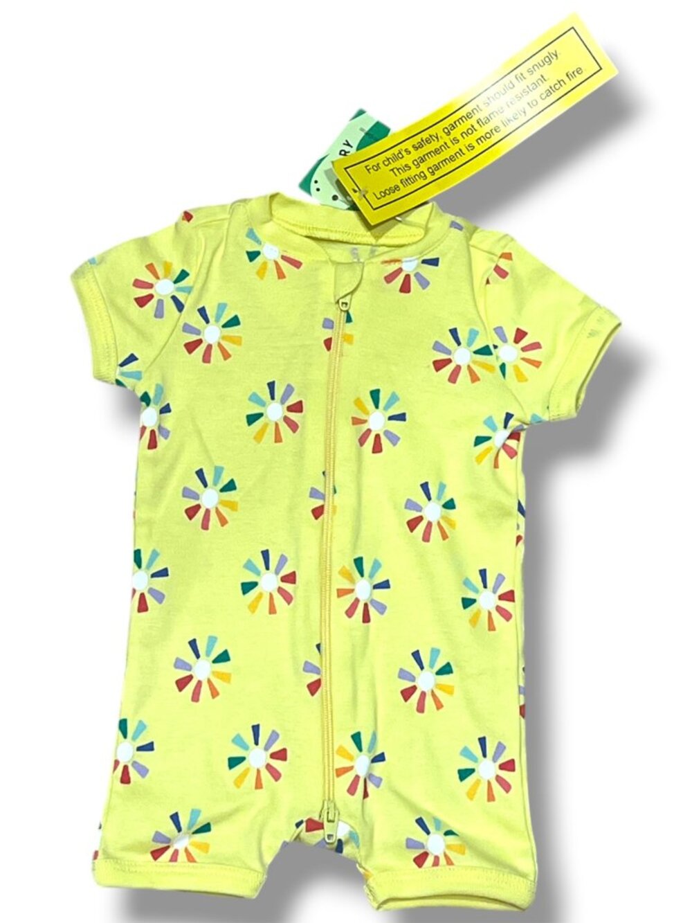 NWT Primary Yellow Organic Cotton Rainbow Sun Zip Shortie Pajama Size Newborn